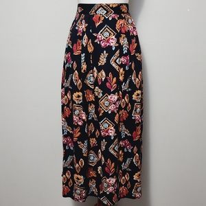 Vintage Sag Harbour navy floral pleated pull on midi skirt size large